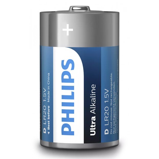 PHILIPS Ultra αλκαλικές μπαταρίες LR20E2B/10, Mono D LR20 1.5V, 2τμχ