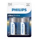 PHILIPS Ultra αλκαλικές μπαταρίες LR20E2B/10, Mono D LR20 1.5V, 2τμχ