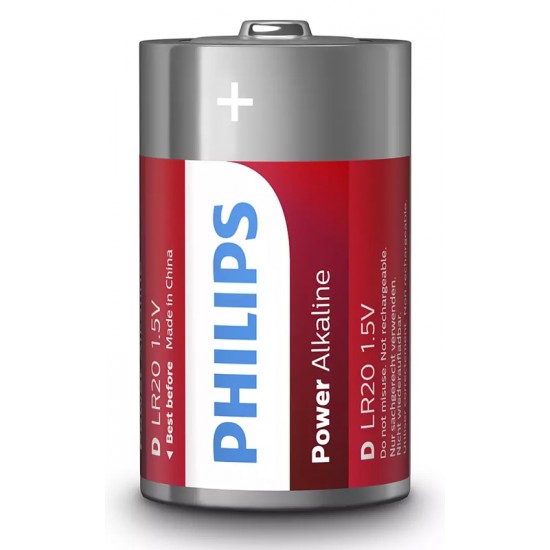 PHILIPS Power αλκαλικές μπαταρίες LR20P2B/10, Mono D LR20 1.5V, 2τμχ