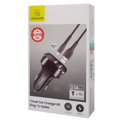 USAMS φορτιστής αυτοκινήτου C13 & καλώδιο Micro USB, 2x USB, 2.1A, μαύρο