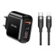 USAMS φορτιστής τοίχου T23 & καλώδιο, USB & type-C, οθόνη, 18W, μαύρος