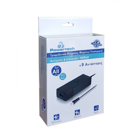 POWERTECH φορτιστής laptop PT-372, Universal, 90W, 9 Tips