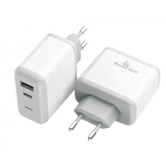 POWERTECH Φορτιστής Τοίχου PT-708, 1x USB, 1x Type-C, 18W, 3A, λευκό