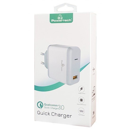 POWERTECH Φορτιστής Τοίχου PT-709, 1x USB, 18W, 3A, QC 3.0, λευκό