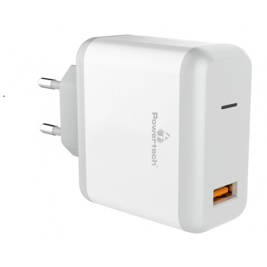 POWERTECH Φορτιστής Τοίχου PT-709, 1x USB, 18W, 3A, QC 3.0, λευκό