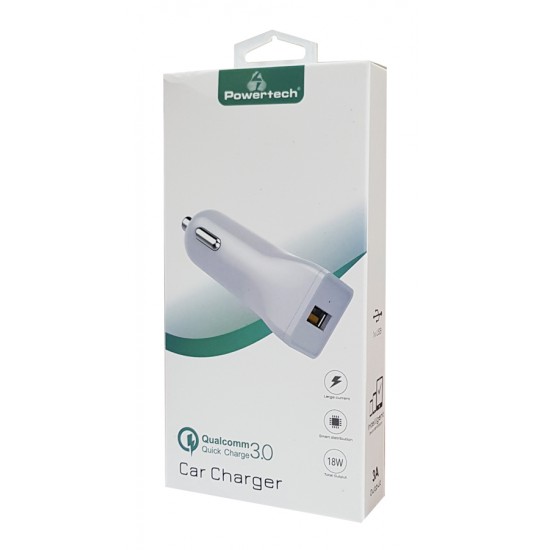 POWERTECH Φορτιστής Αυτοκινήτου PT-711, 1x USB, 18W, 3A, QC 3.0, λευκό