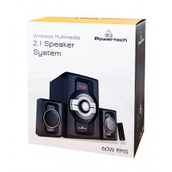 POWERTECH Ηχεία 2.1ch Bluetooth, 60W RMS, AUX/FM, τηλεχειριστήριο, μαύρα