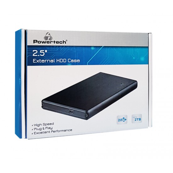 POWERTECH Εξωτερική θήκη PT-747 για HDD 2.5" έως 2TB, USB 2.0, μαύρη