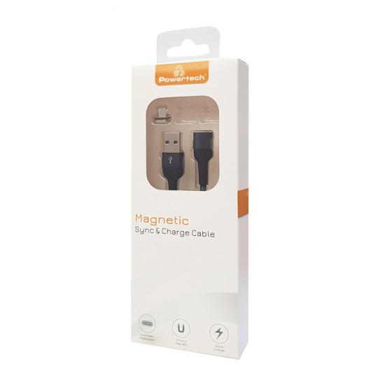 POWERTECH Καλώδιο USB 2.0 σε Micro PT-750, μαγνητικό, 1m, μαύρο