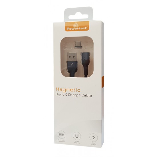 POWERTECH Καλώδιο USB 2.0 σε Type-C PT-752, μαγνητικό, 1m, μαύρο