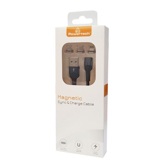 POWERTECH Καλώδιο USB 2.0 σε Micro/Type-C/Lightning PT-754 μαγνητικό, 1m