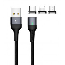POWERTECH Καλώδιο USB 2.0 σε Micro/Type-C/Lightning PT-754 μαγνητικό, 1m