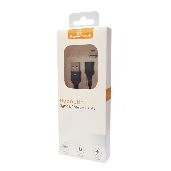 POWERTECH Καλώδιο USB 2.0 σε Lightning PT-755, μαγνητικό, 1m, μαύρο