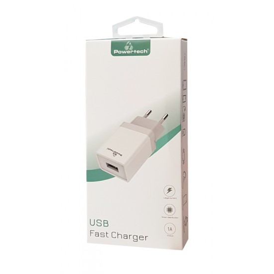 POWERTECH Φορτιστής τοίχου PT-759, 1x USB, 1A, λευκός