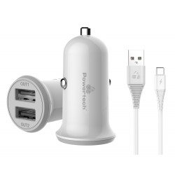 POWERTECH Φορτιστής αυτοκινήτου & καλώδιο Type-C PT-773, 2x USB, 3.4A
