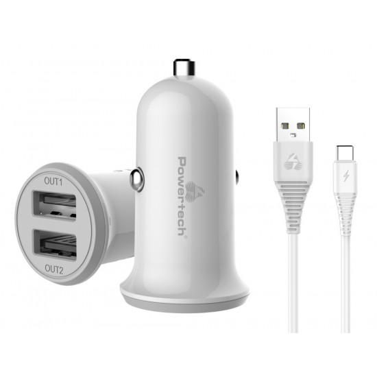 POWERTECH Φορτιστής αυτοκινήτου & καλώδιο Type-C PT-773, 2x USB, 3.4A