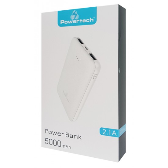 POWERTECH Power Bank PT-800 5000mAh, 2x USB Output, 2.1A, λευκό