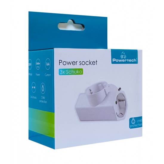 POWERTECH αντάπτορας ρεύματος PT-812, 3x schuko, 250V 16A, λευκός