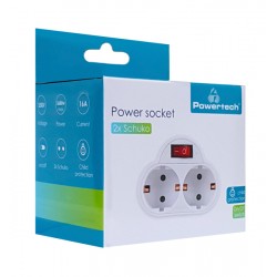 POWERTECH αντάπτορας ρεύματος PT-814, 2x schuko, 250V 16A, λευκός