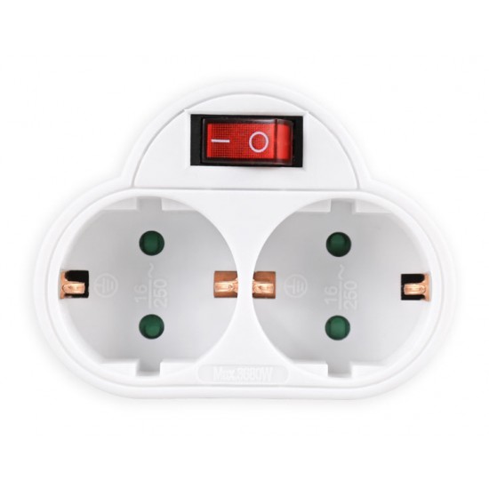 POWERTECH αντάπτορας ρεύματος PT-814, 2x schuko, 250V 16A, λευκός