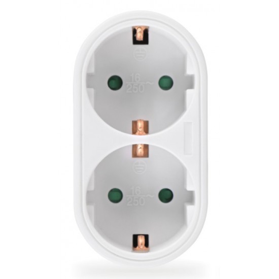POWERTECH αντάπτορας ρεύματος PT-820, 2x schuko, 250V 16A, λευκός