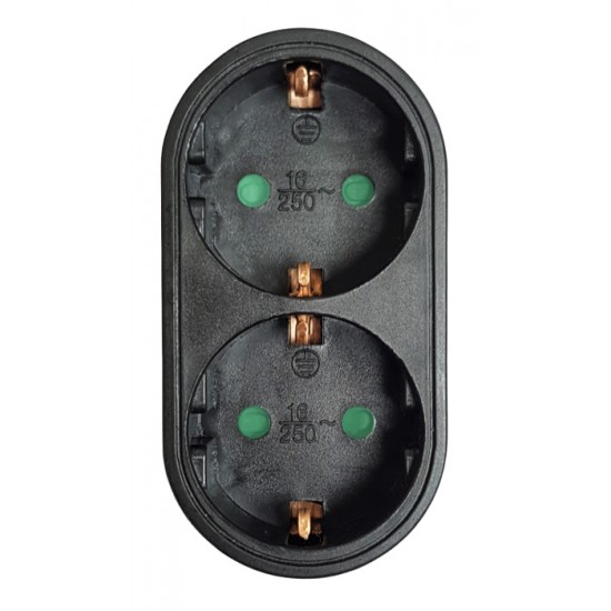 POWERTECH αντάπτορας ρεύματος PT-821, 2x schuko, 250V 16A, μαύρος