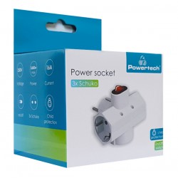POWERTECH αντάπτορας ρεύματος PT-824, 3x schuko, 250V 16A, λευκός