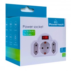 POWERTECH αντάπτορας ρεύματος PT-826, 1x schuko, 2x euro, 16A, λευκός