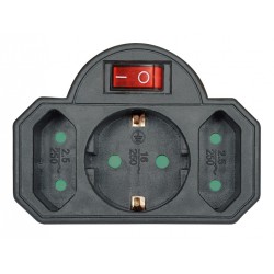 POWERTECH αντάπτορας ρεύματος PT-827, 1x schuko, 2x euro, 16A, μαύρος