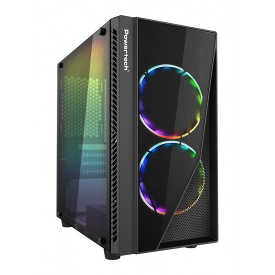 POWERTECH Gaming case PT-839, tempered glass, 3x 120mm fans (2x RGB)