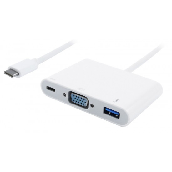 POWERTECH converter Type-C σε VGA + Type-C + USB 3.0 PTH-035, λευκό