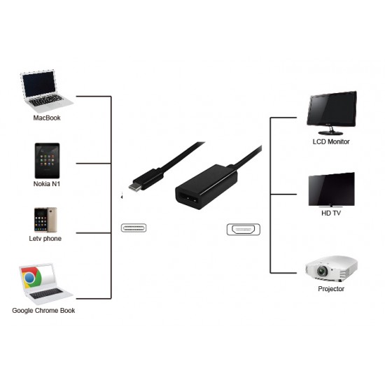 POWERTECH converter USB Type-C σε DisplayPort PTH-039, 4K, ασημί