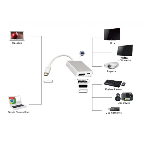 POWERTECH converter Type-C σε DisplayPort + Type-C + USB 3.0 PTH-040