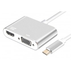 POWERTECH converter USB Type-C σε VGA + HDMI 4K PTH-041, ασημί