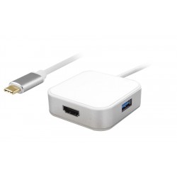POWERTECH converter Type-C σε HDMI + Type-C + USB 3.0 PTH-042, 4K, ασημί