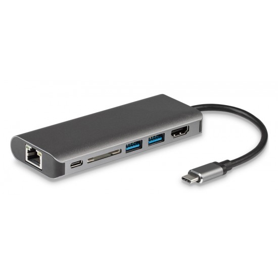 POWERTECH Docking station PTH-043, Type-C, 4K, ασημί