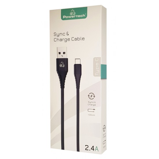 POWERTECH Καλώδιο USB σε Type-C eco PTR-0060 copper, 1m , μαύρο