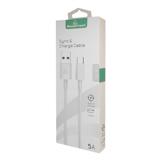 POWERTECH Καλώδιο USB σε Type-C PTR-0079, 5A, 5.0Gbps, 1m, λευκό