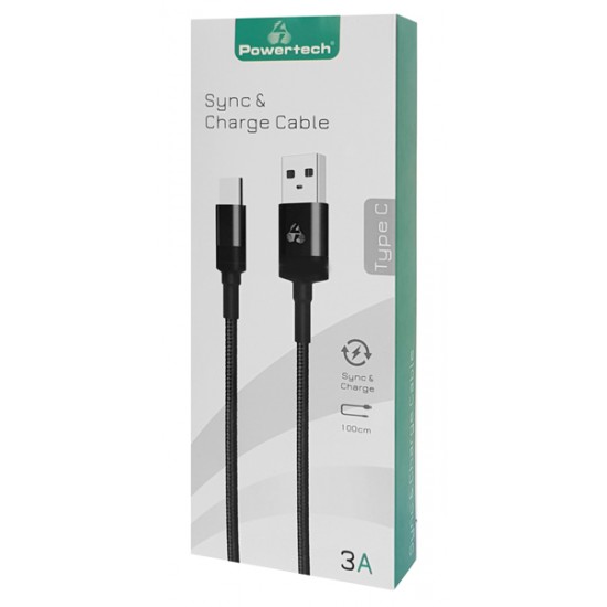 POWERTECH Καλώδιο USB σε USB-C eco round PTR-0081, copper, 1m, μαύρο