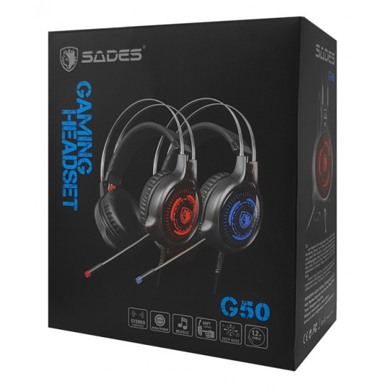 SADES Gaming Headset G50, multiplatform, 3.5mm, 50mm ακουστικά, μαύρα