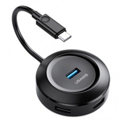 USAMS USB Type-C hub SJ415 USB 3.0, 1x USB 3.0, 3x USB 2.0, 1m, μαύρο