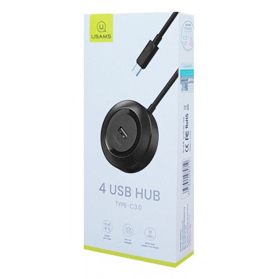 USAMS USB Type-C hub SJ415 USB 3.0, 1x USB 3.0, 3x USB 2.0, 1m, μαύρο
