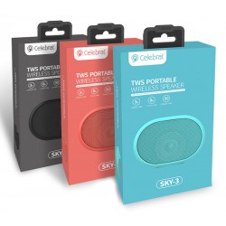CELEBRAT Φορητό ηχείο Sky-3, TWS bluetooth/3.5mm/SD, 1200mAh, κόκκινο