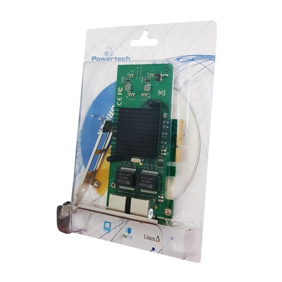POWERTECH Κάρτα Επέκτασης PCI-e σε 2x LAN, Chip Intel 82576