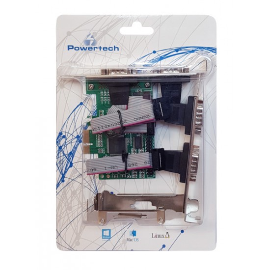 POWERTECH κάρτα επέκτασης PCIe σε 4x Serial DB9 SLOT-031, Chipset CH384L