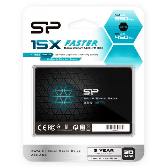 SILICON POWER SSD A55 1TB, 2.5", SATA III, 560-530MB/s 7mm, TLC