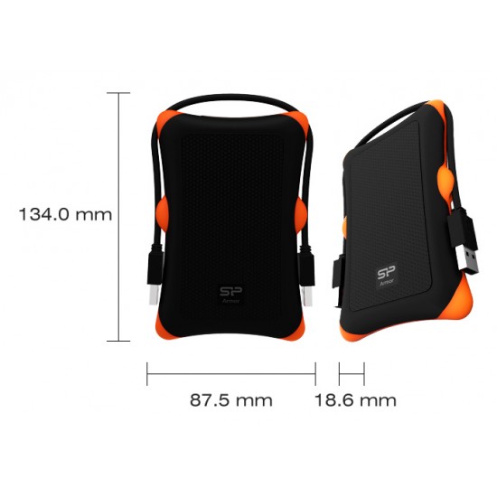 SILICON POWER εξωτερικός HDD 1TB Armor A30, USB 3.1, μαύρο