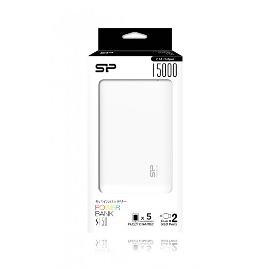 SILICON POWER Power Bank S150 15000mAh, 2x USB Output, White