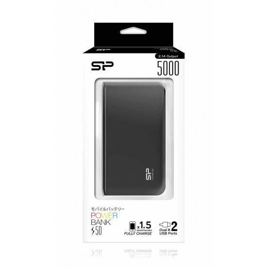 SILICON POWER Power Bank S50 5000mAh, 2x USB Output, Black
