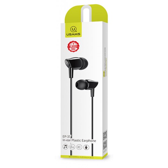 USAMS earphones με μικρόφωνο EP-37, 10mm, 1.2m, μαύρα